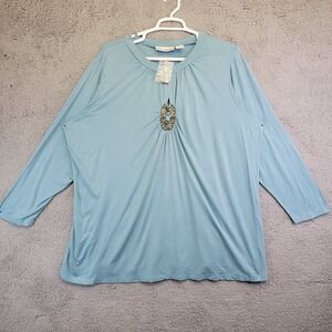 Denim 24/7 Shirt Plus Size 2X Blue Long Sleeve Relaxed Fit Heated Sequin Stretch